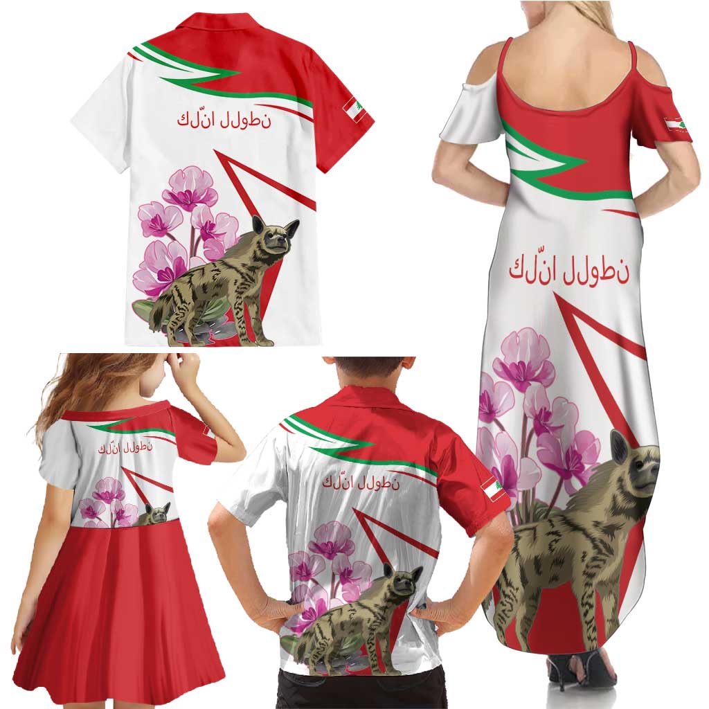Lebanon Striped Hyena Family Matching Summer Maxi Dress and Hawaiian Shirt With Cyclamen Flowers - Wonder Print Shop
