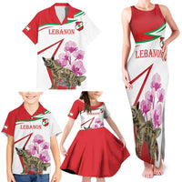 Lebanon Striped Hyena Family Matching Tank Maxi Dress and Hawaiian Shirt With Cyclamen Flowers - Wonder Print Shop