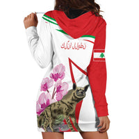 Lebanon Striped Hyena Hoodie Dress With Cyclamen Flowers - Wonder Print Shop