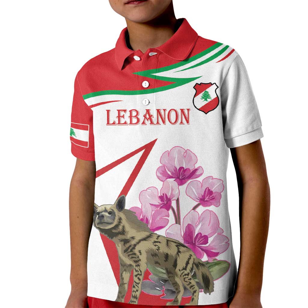Lebanon Striped Hyena Kid Polo Shirt With Cyclamen Flowers - Wonder Print Shop