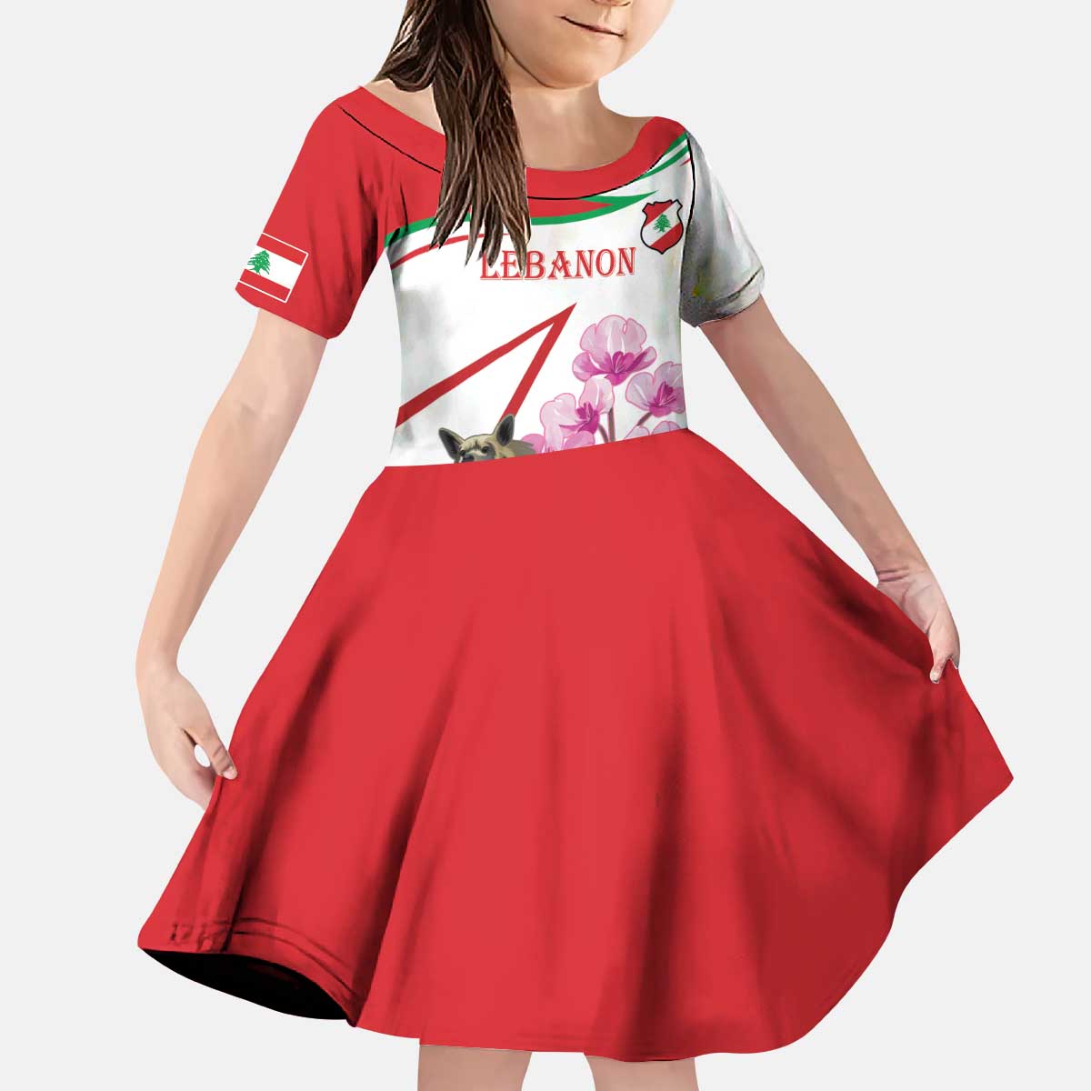 Lebanon Striped Hyena Kid Short Sleeve Dress With Cyclamen Flowers - Wonder Print Shop