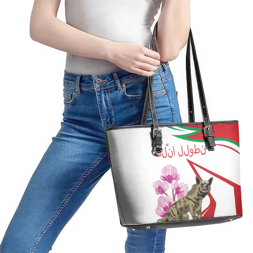 Lebanon Striped Hyena Leather Tote Bag With Cyclamen Flowers - Wonder Print Shop