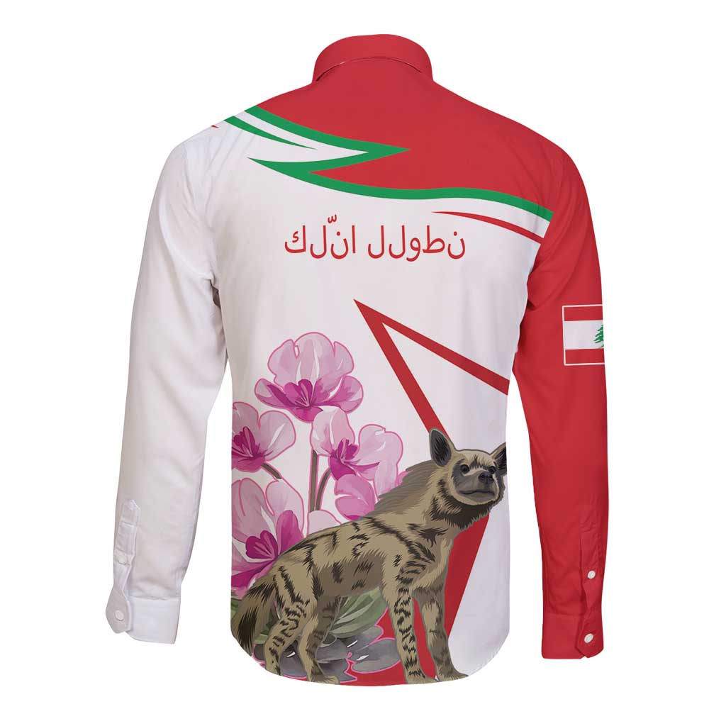 Lebanon Striped Hyena Long Sleeve Button Shirt With Cyclamen Flowers - Wonder Print Shop