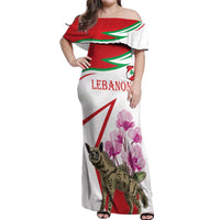 Lebanon Striped Hyena Off Shoulder Maxi Dress With Cyclamen Flowers - Wonder Print Shop