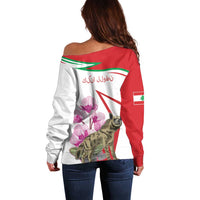 Lebanon Striped Hyena Off Shoulder Sweater With Cyclamen Flowers - Wonder Print Shop