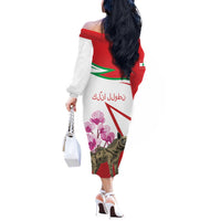 Lebanon Striped Hyena Off The Shoulder Long Sleeve Dress With Cyclamen Flowers - Wonder Print Shop