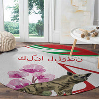 Lebanon Striped Hyena Round Carpet With Cyclamen Flowers