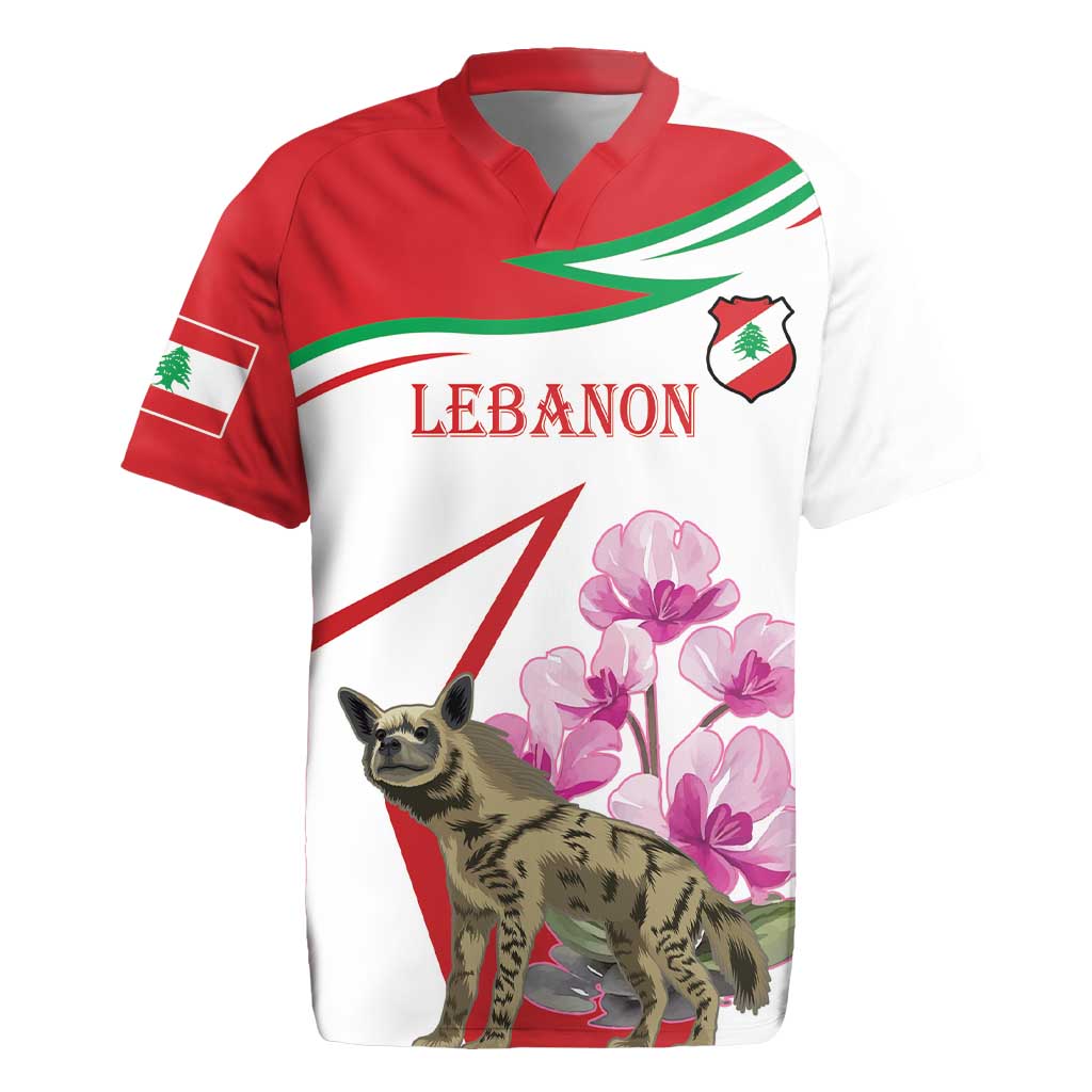 Lebanon Striped Hyena Rugby Jersey With Cyclamen Flowers - Wonder Print Shop