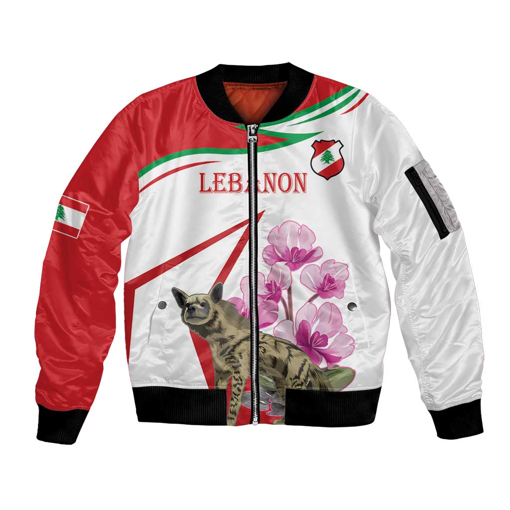 Lebanon Striped Hyena Sleeve Zip Bomber Jacket With Cyclamen Flowers - Wonder Print Shop