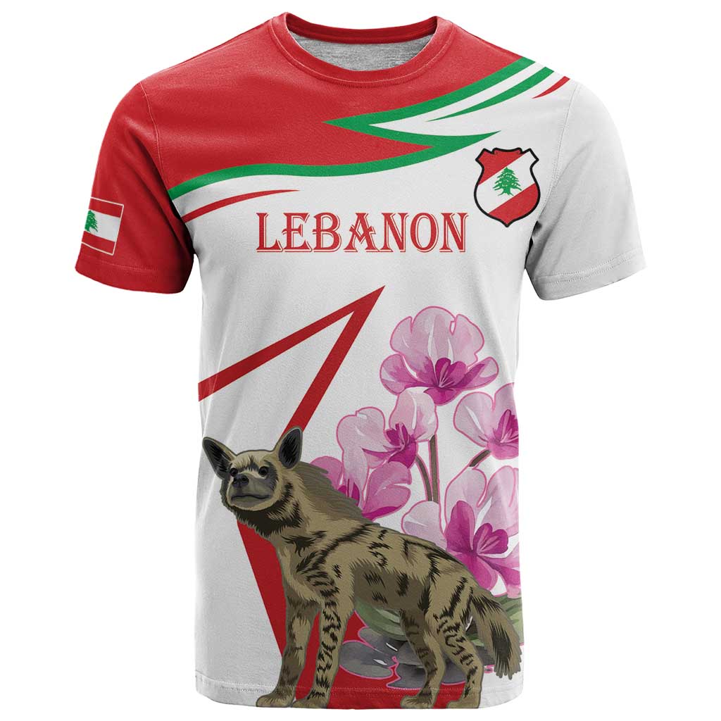 Lebanon Striped Hyena T Shirt With Cyclamen Flowers - Wonder Print Shop