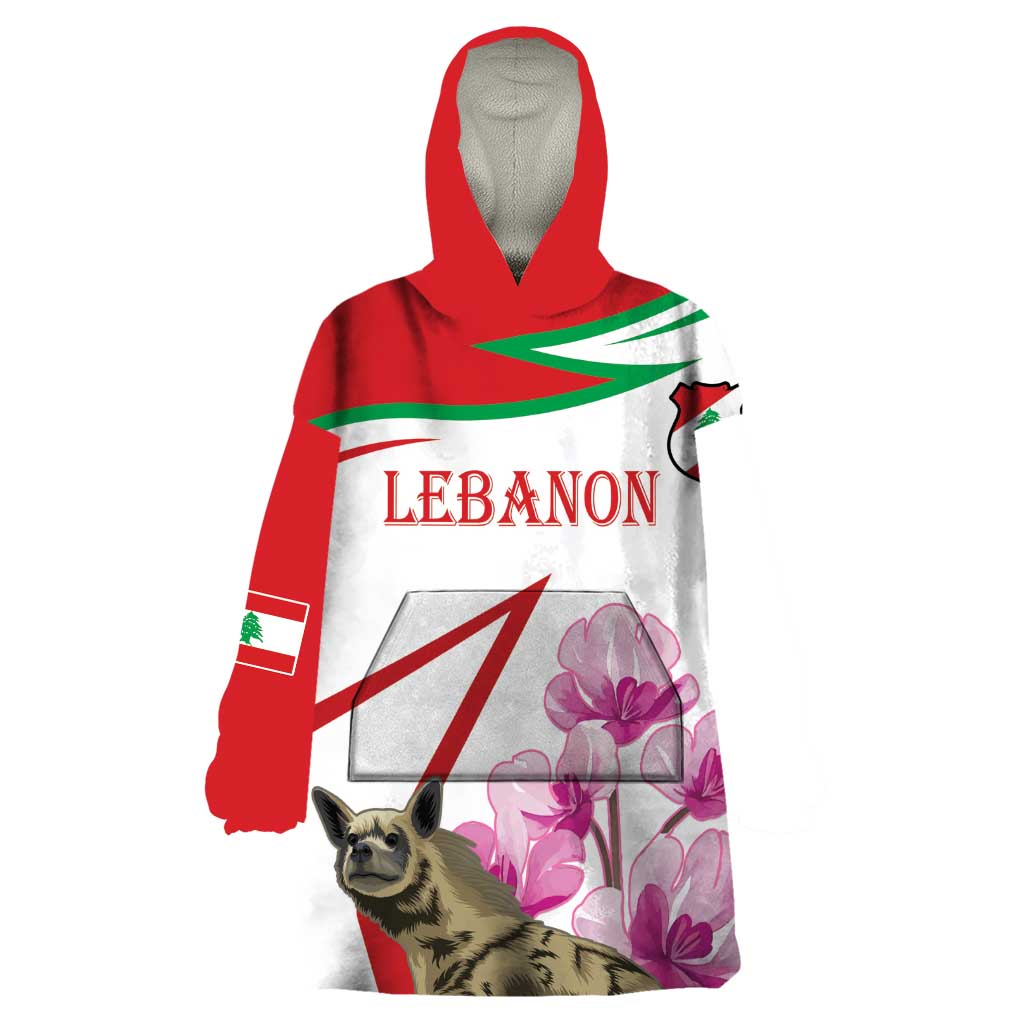 Lebanon Striped Hyena Wearable Blanket Hoodie With Cyclamen Flowers - Wonder Print Shop