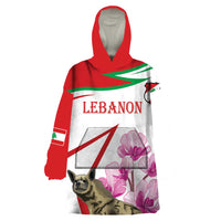 Lebanon Striped Hyena Wearable Blanket Hoodie With Cyclamen Flowers - Wonder Print Shop