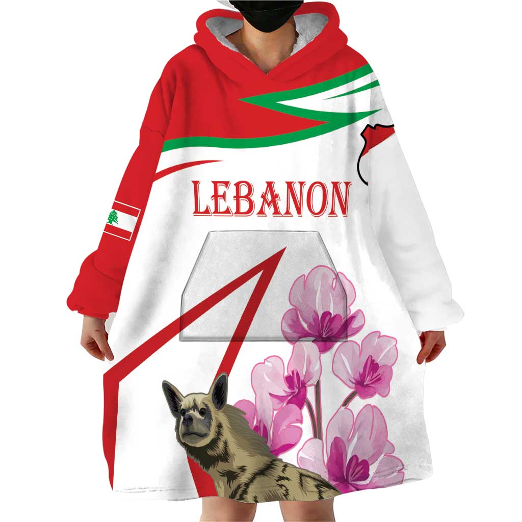 Lebanon Striped Hyena Wearable Blanket Hoodie With Cyclamen Flowers - Wonder Print Shop