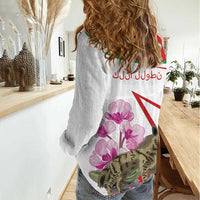 Lebanon Striped Hyena Women Casual Shirt With Cyclamen Flowers - Wonder Print Shop