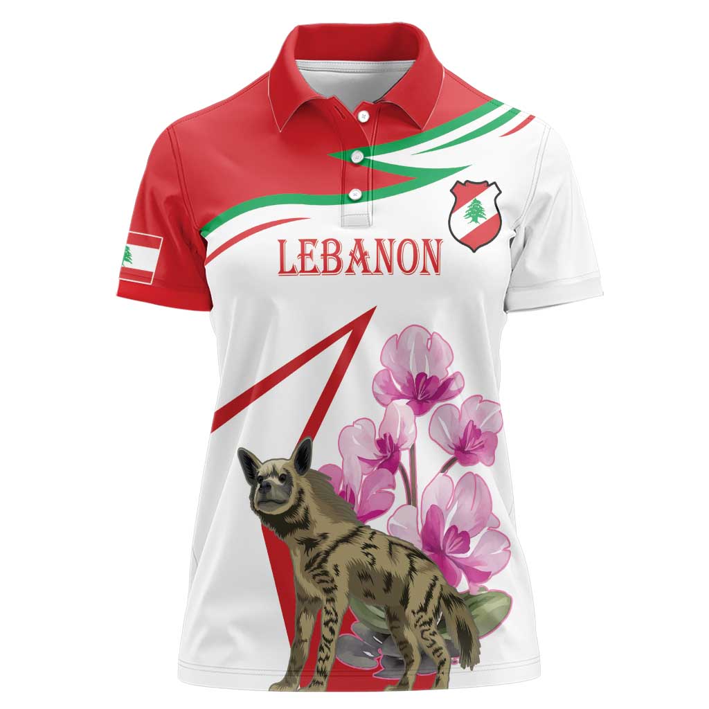 Lebanon Striped Hyena Women Polo Shirt With Cyclamen Flowers - Wonder Print Shop