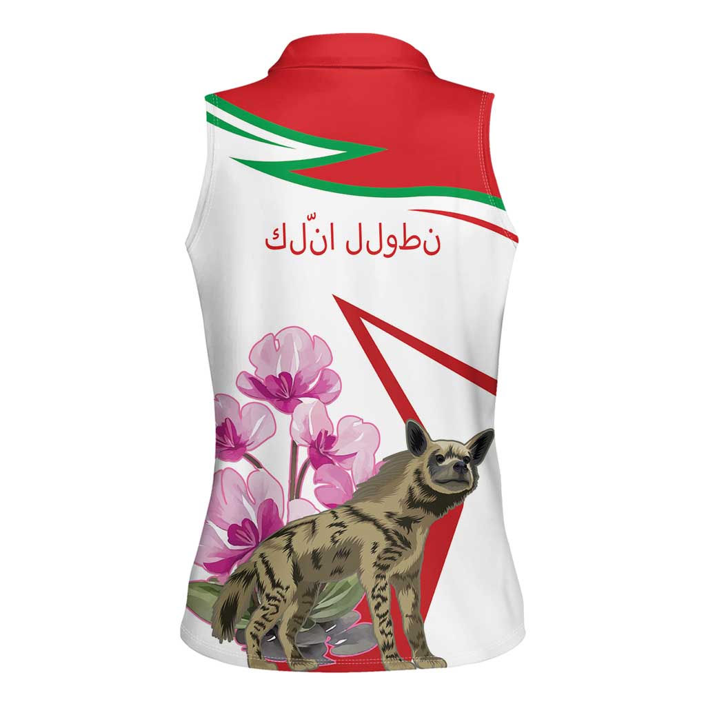 Lebanon Striped Hyena Women Sleeveless Polo Shirt With Cyclamen Flowers - Wonder Print Shop