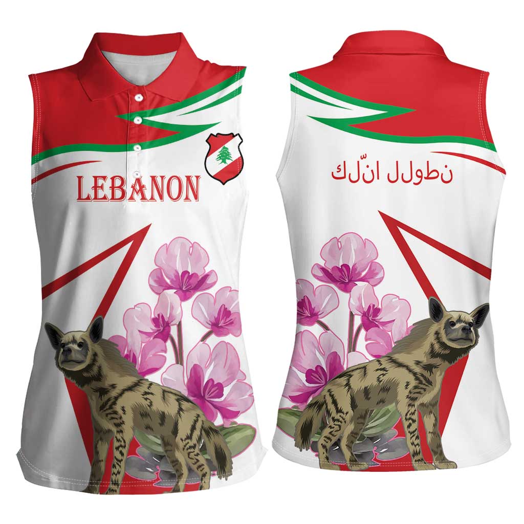 Lebanon Striped Hyena Women Sleeveless Polo Shirt With Cyclamen Flowers - Wonder Print Shop