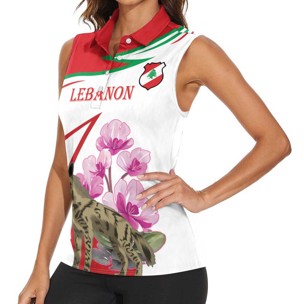 Lebanon Striped Hyena Women Sleeveless Polo Shirt With Cyclamen Flowers - Wonder Print Shop