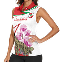 Lebanon Striped Hyena Women Sleeveless Polo Shirt With Cyclamen Flowers - Wonder Print Shop