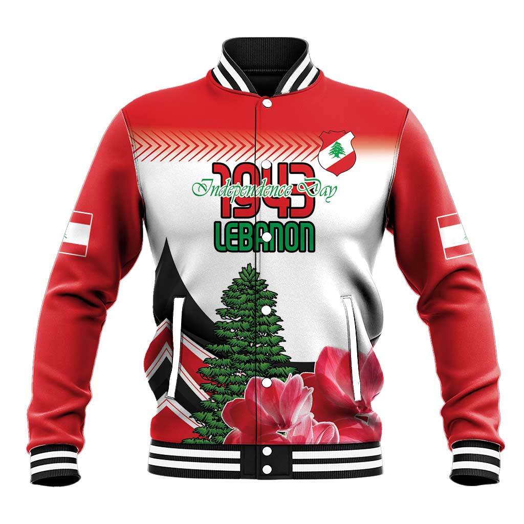 Custom Lebanon Independence Day Baseball Jacket Cyclamen Flowers Blooming - Wonder Print Shop