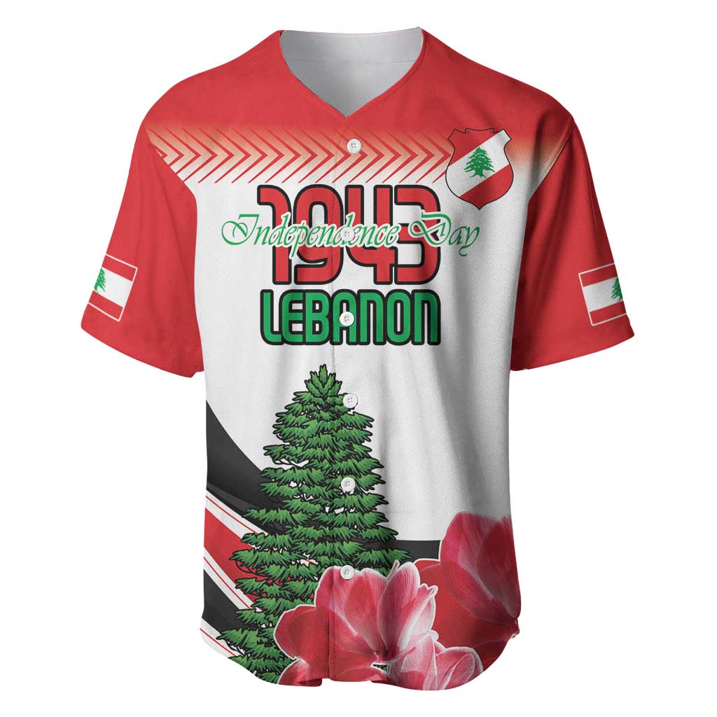Custom Lebanon Independence Day Baseball Jersey Cyclamen Flowers Blooming - Wonder Print Shop