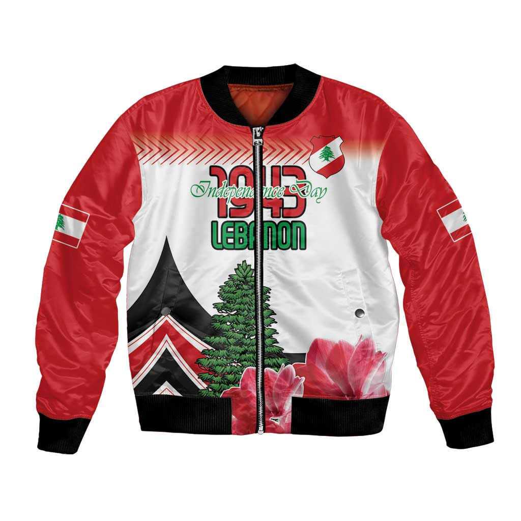 Custom Lebanon Independence Day Bomber Jacket Cyclamen Flowers Blooming - Wonder Print Shop