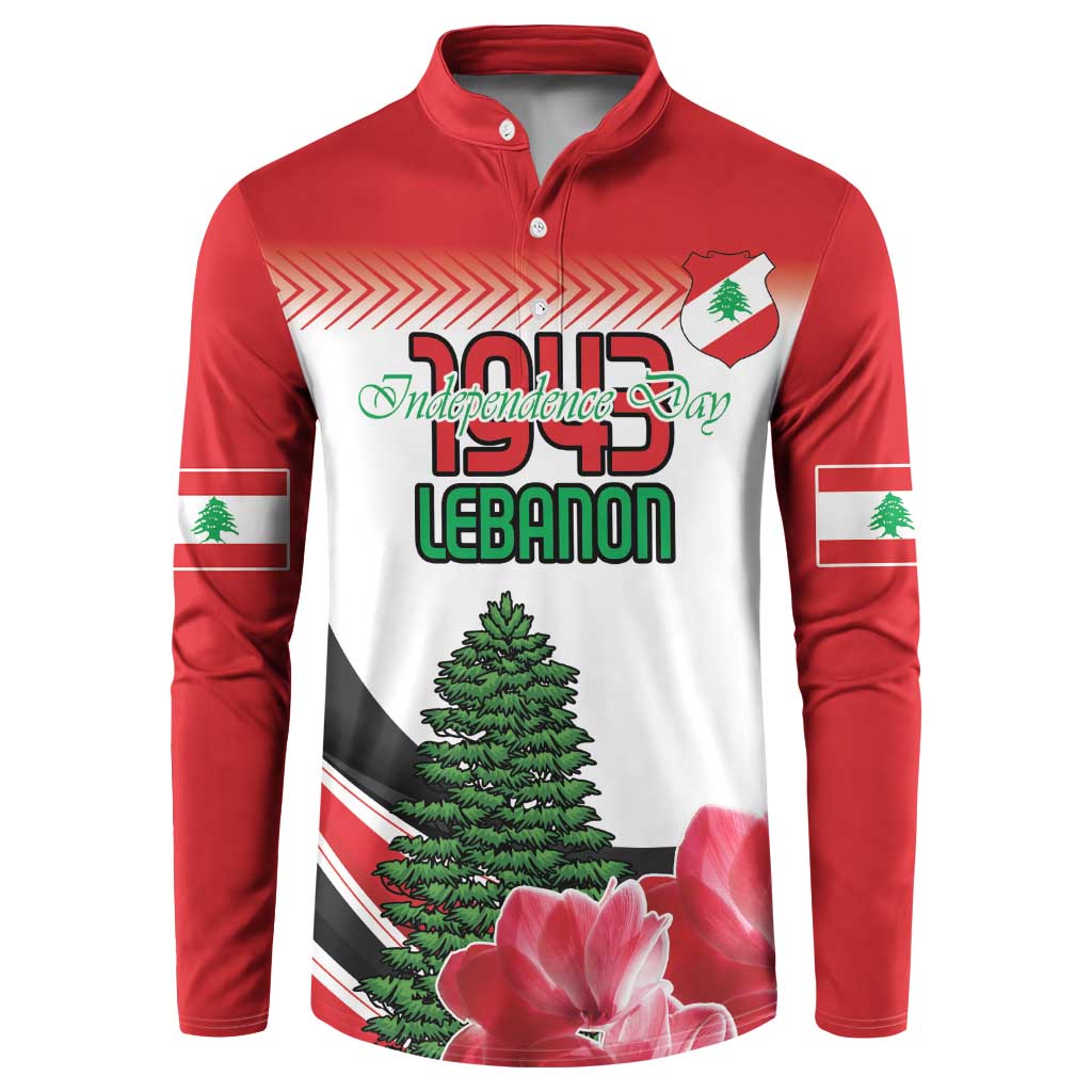 Custom Lebanon Independence Day Button Sweatshirt Cyclamen Flowers Blooming - Wonder Print Shop