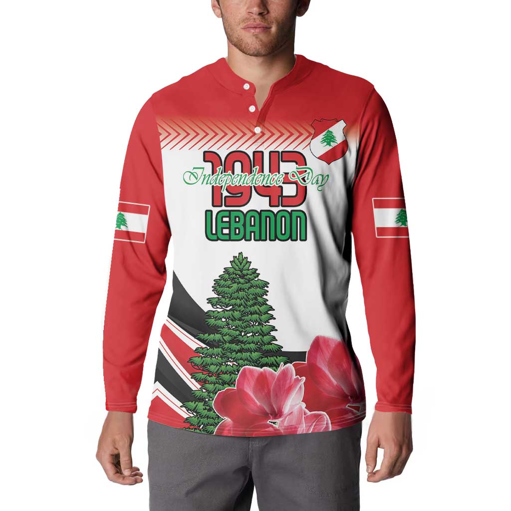 Custom Lebanon Independence Day Button Sweatshirt Cyclamen Flowers Blooming - Wonder Print Shop