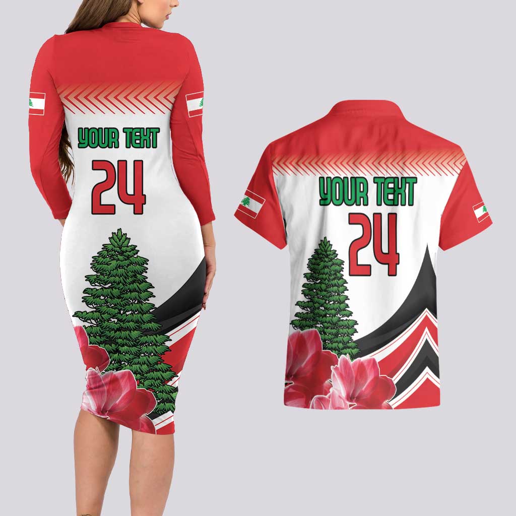 Custom Lebanon Independence Day Couples Matching Long Sleeve Bodycon Dress and Hawaiian Shirt Cyclamen Flowers Blooming - Wonder Print Shop