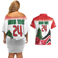 Custom Lebanon Independence Day Couples Matching Off Shoulder Short Dress and Hawaiian Shirt Cyclamen Flowers Blooming - Wonder Print Shop
