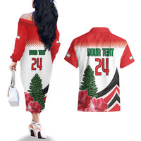 Custom Lebanon Independence Day Couples Matching Off The Shoulder Long Sleeve Dress and Hawaiian Shirt Cyclamen Flowers Blooming - Wonder Print Shop