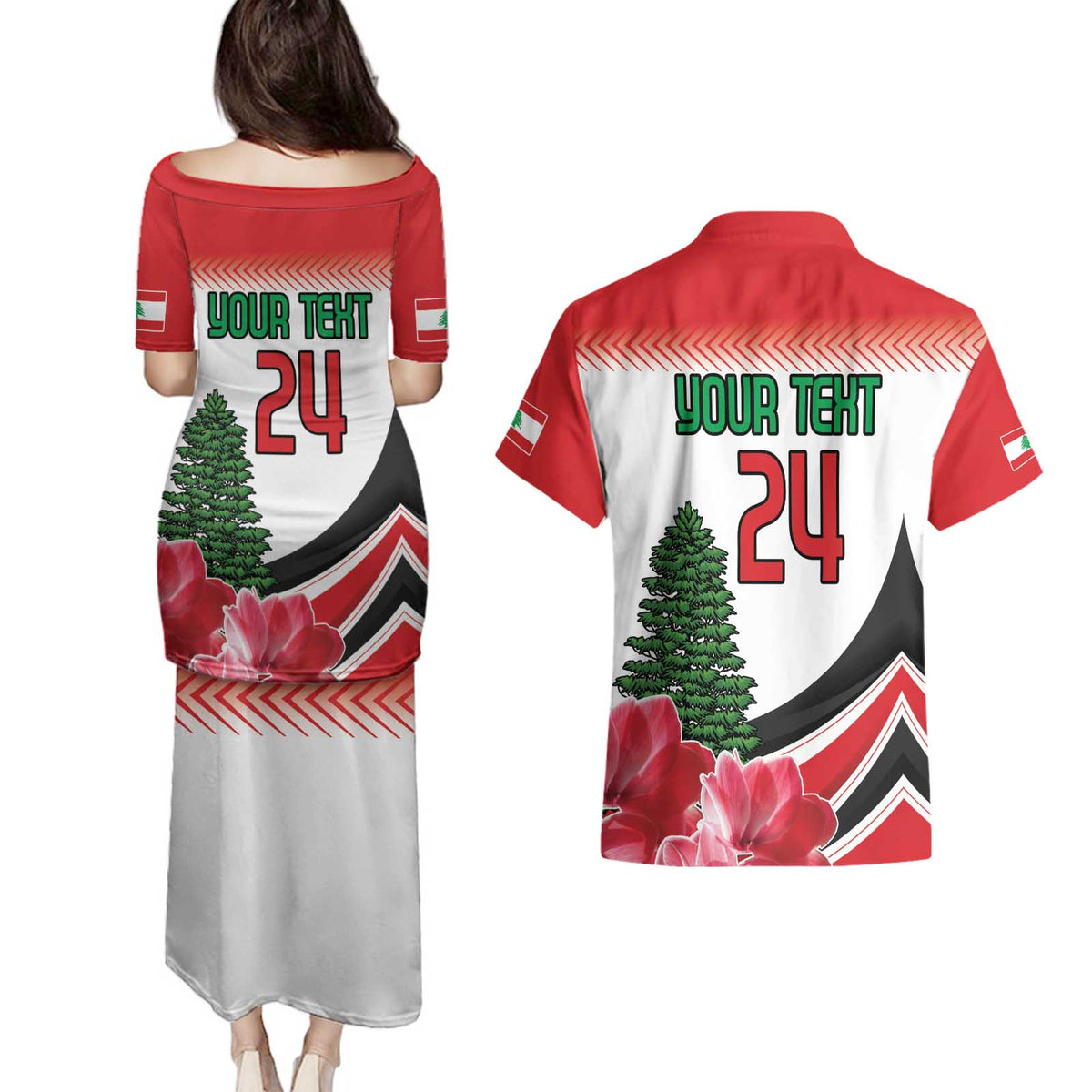 Custom Lebanon Independence Day Couples Matching Puletasi and Hawaiian Shirt Cyclamen Flowers Blooming - Wonder Print Shop