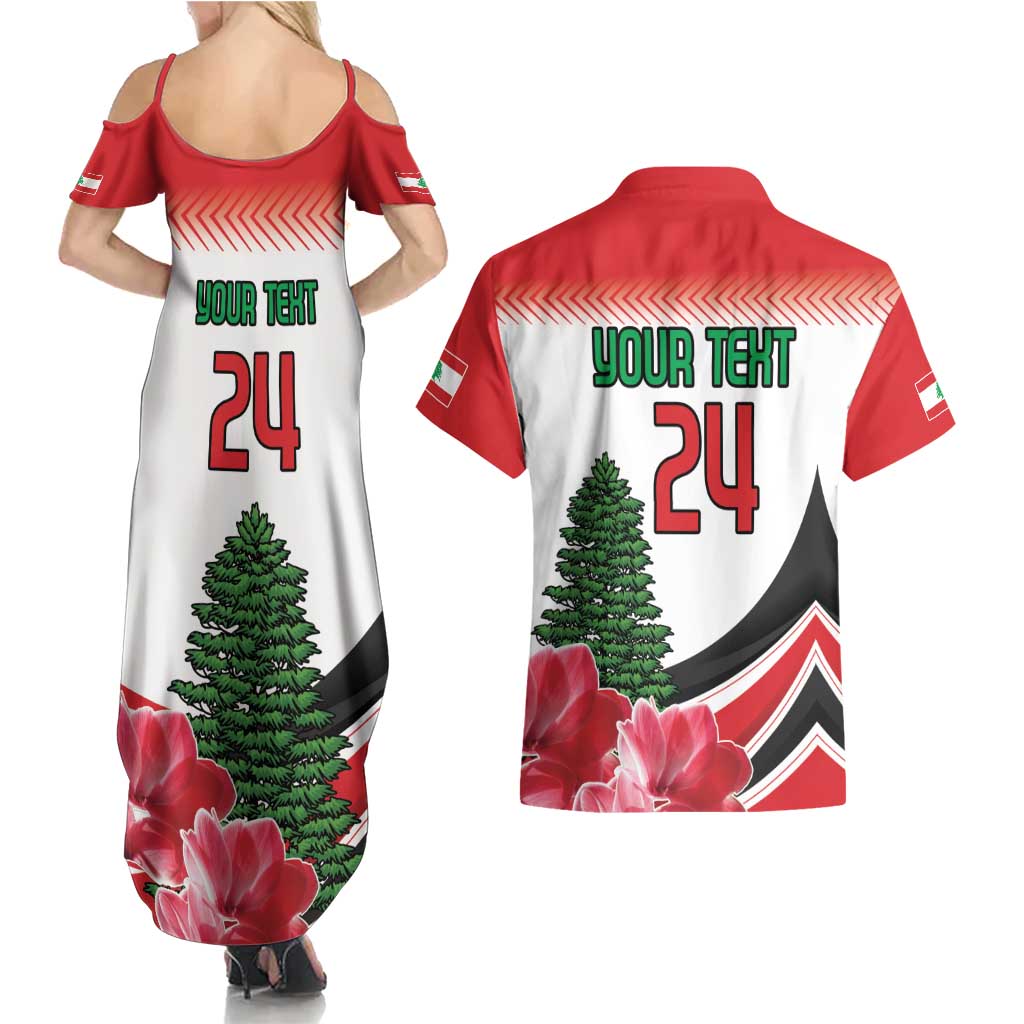 Custom Lebanon Independence Day Couples Matching Summer Maxi Dress and Hawaiian Shirt Cyclamen Flowers Blooming - Wonder Print Shop