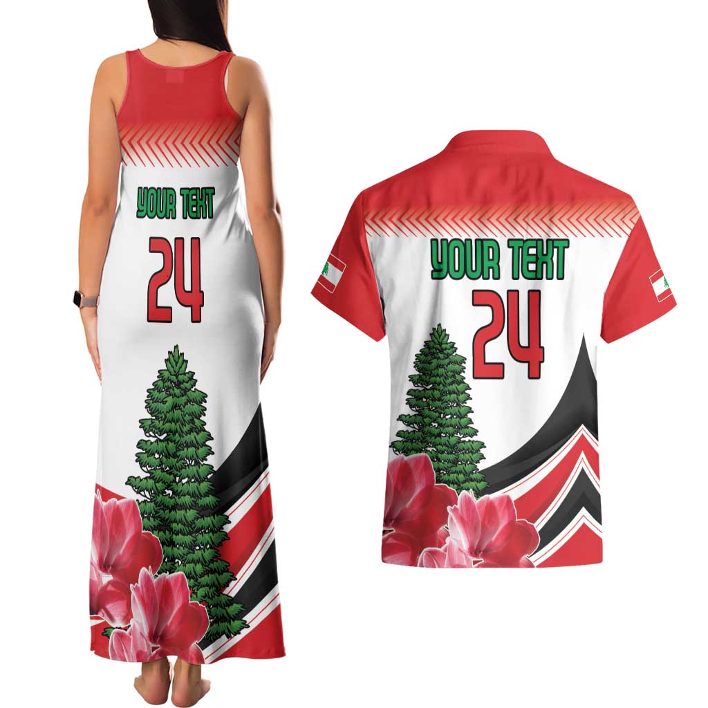 Custom Lebanon Independence Day Couples Matching Tank Maxi Dress and Hawaiian Shirt Cyclamen Flowers Blooming - Wonder Print Shop