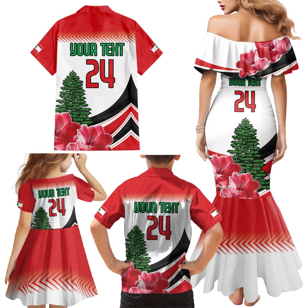 Custom Lebanon Independence Day Family Matching Mermaid Dress and Hawaiian Shirt Cyclamen Flowers Blooming - Wonder Print Shop