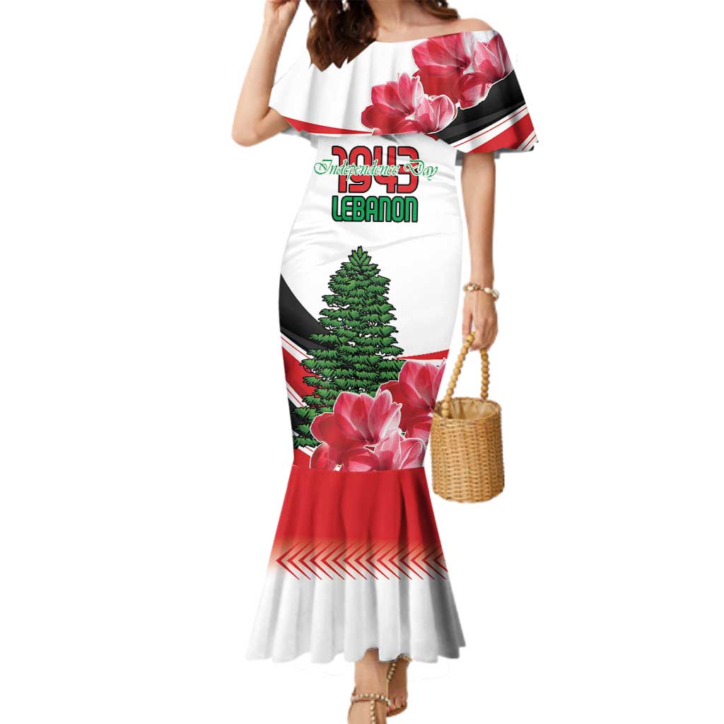 Custom Lebanon Independence Day Family Matching Mermaid Dress and Hawaiian Shirt Cyclamen Flowers Blooming - Wonder Print Shop