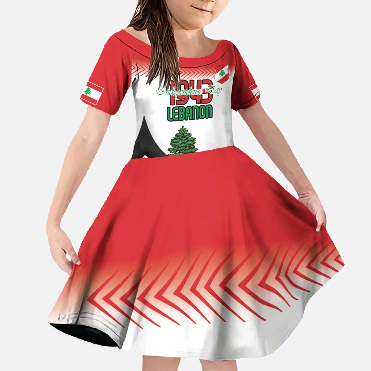 Custom Lebanon Independence Day Family Matching Off The Shoulder Long Sleeve Dress and Hawaiian Shirt Cyclamen Flowers Blooming - Wonder Print Shop