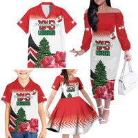 Custom Lebanon Independence Day Family Matching Off The Shoulder Long Sleeve Dress and Hawaiian Shirt Cyclamen Flowers Blooming - Wonder Print Shop