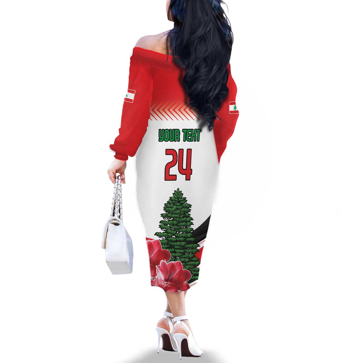 Custom Lebanon Independence Day Family Matching Off The Shoulder Long Sleeve Dress and Hawaiian Shirt Cyclamen Flowers Blooming - Wonder Print Shop