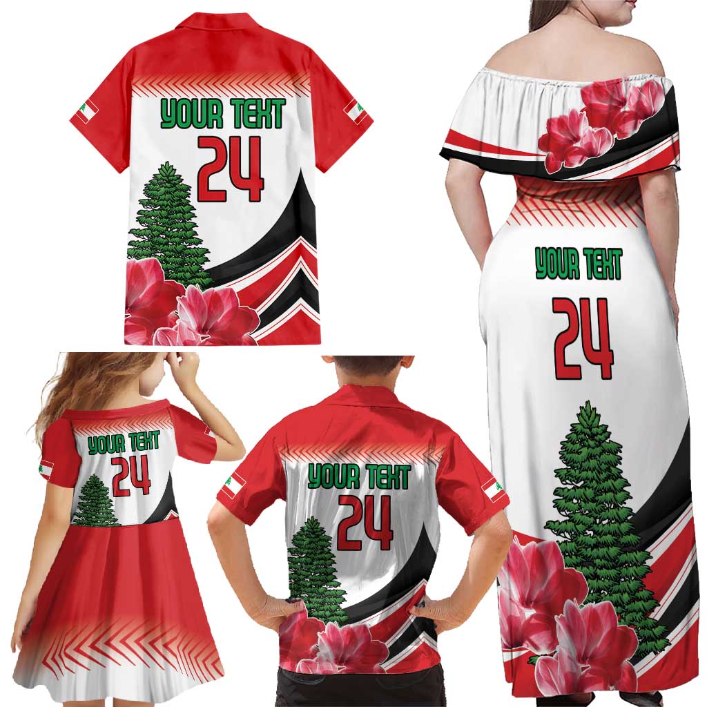Custom Lebanon Independence Day Family Matching Off Shoulder Maxi Dress and Hawaiian Shirt Cyclamen Flowers Blooming - Wonder Print Shop