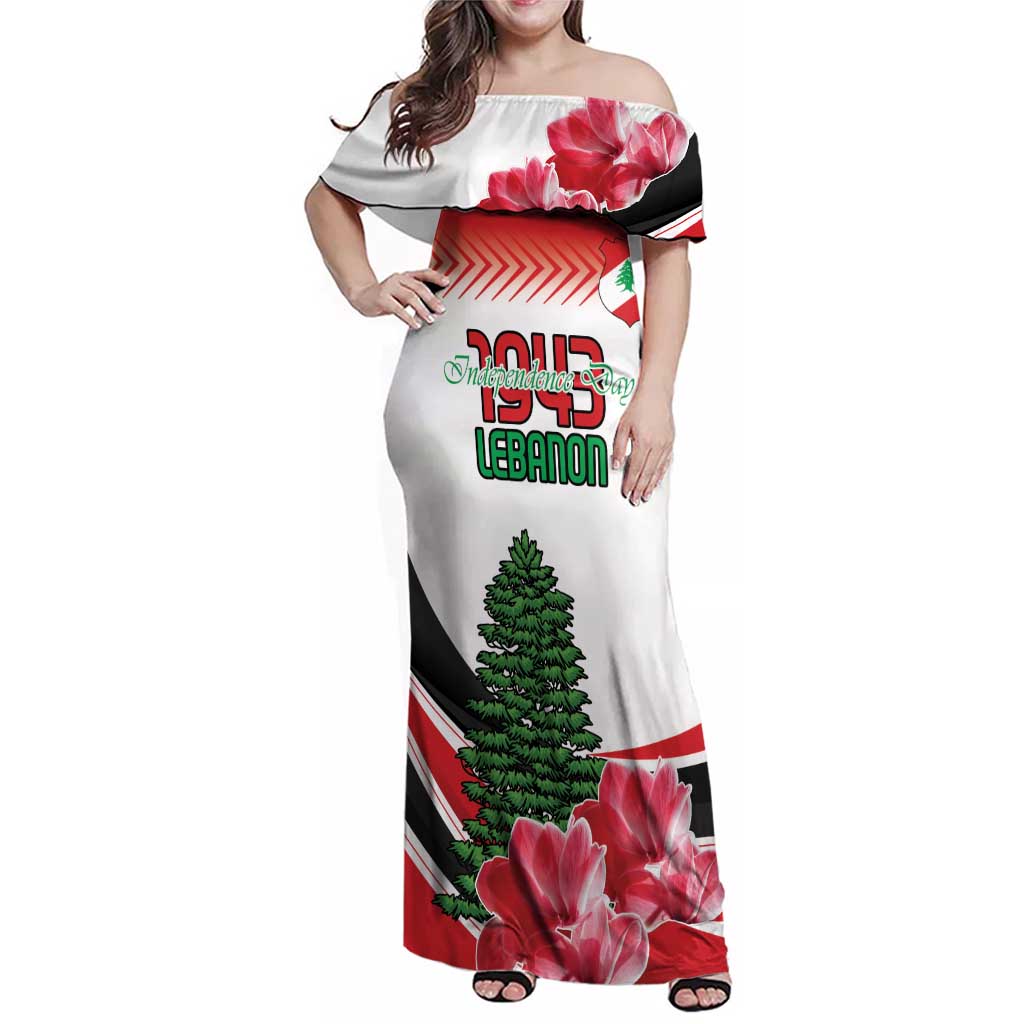 Custom Lebanon Independence Day Family Matching Off Shoulder Maxi Dress and Hawaiian Shirt Cyclamen Flowers Blooming - Wonder Print Shop