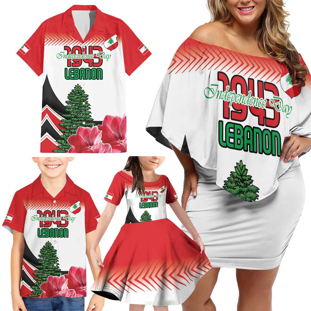 Custom Lebanon Independence Day Family Matching Off Shoulder Short Dress and Hawaiian Shirt Cyclamen Flowers Blooming - Wonder Print Shop