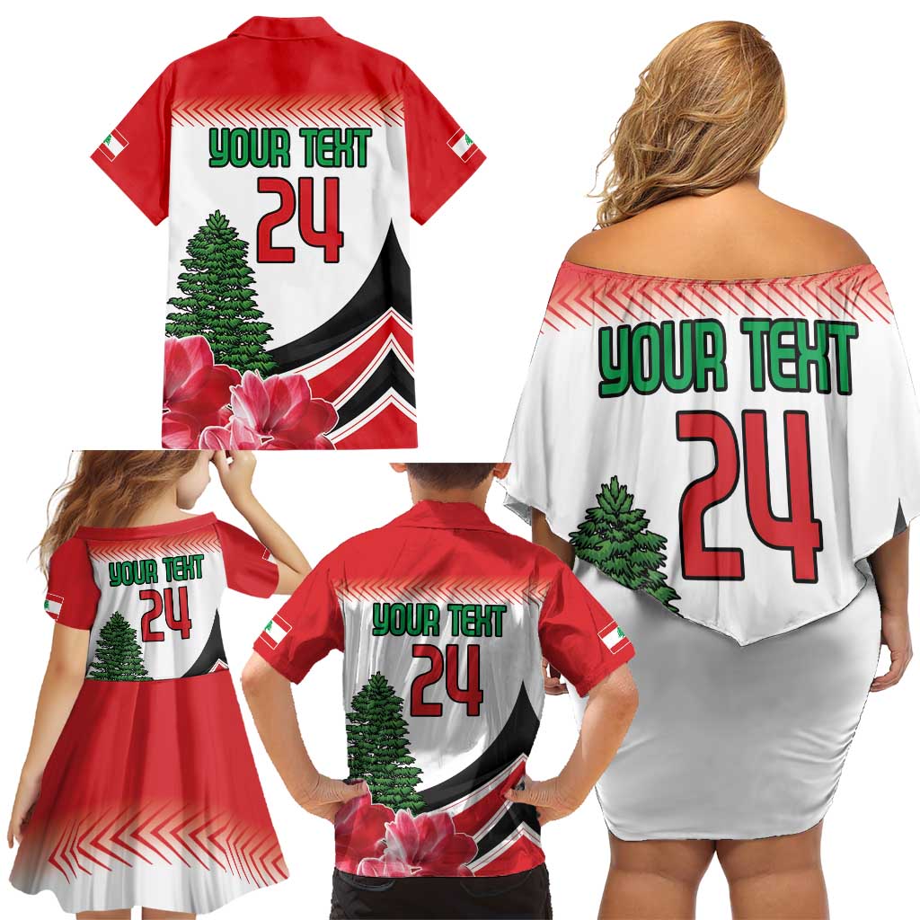 Custom Lebanon Independence Day Family Matching Off Shoulder Short Dress and Hawaiian Shirt Cyclamen Flowers Blooming - Wonder Print Shop
