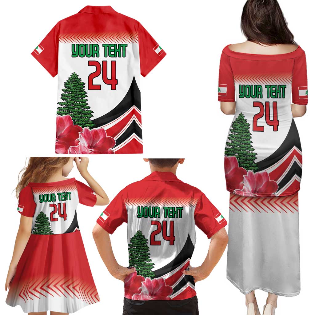 Custom Lebanon Independence Day Family Matching Puletasi and Hawaiian Shirt Cyclamen Flowers Blooming - Wonder Print Shop