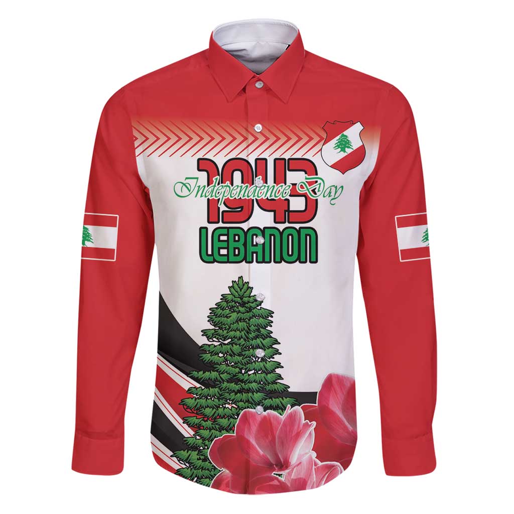 Custom Lebanon Independence Day Family Matching Puletasi and Hawaiian Shirt Cyclamen Flowers Blooming - Wonder Print Shop