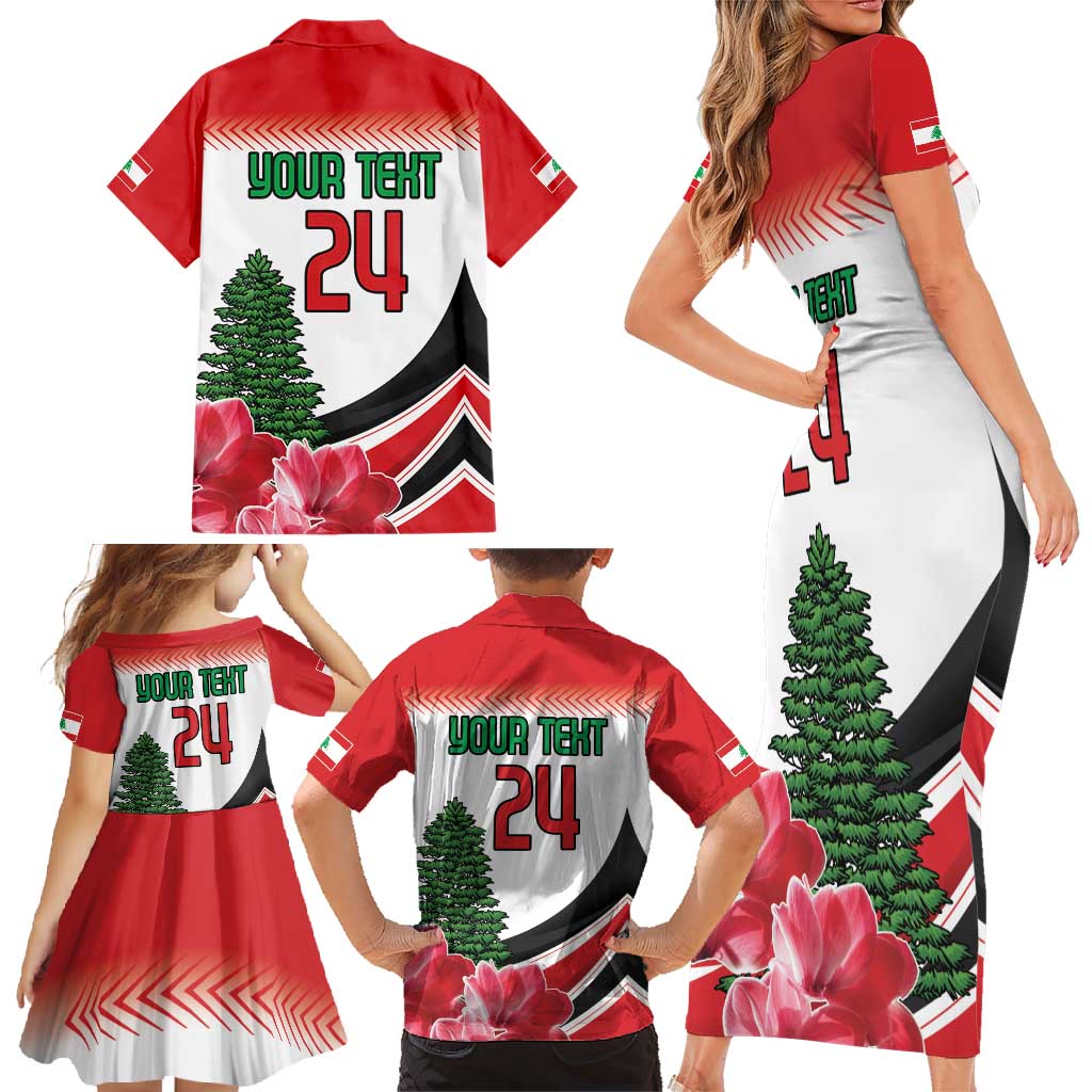 Custom Lebanon Independence Day Family Matching Short Sleeve Bodycon Dress and Hawaiian Shirt Cyclamen Flowers Blooming - Wonder Print Shop