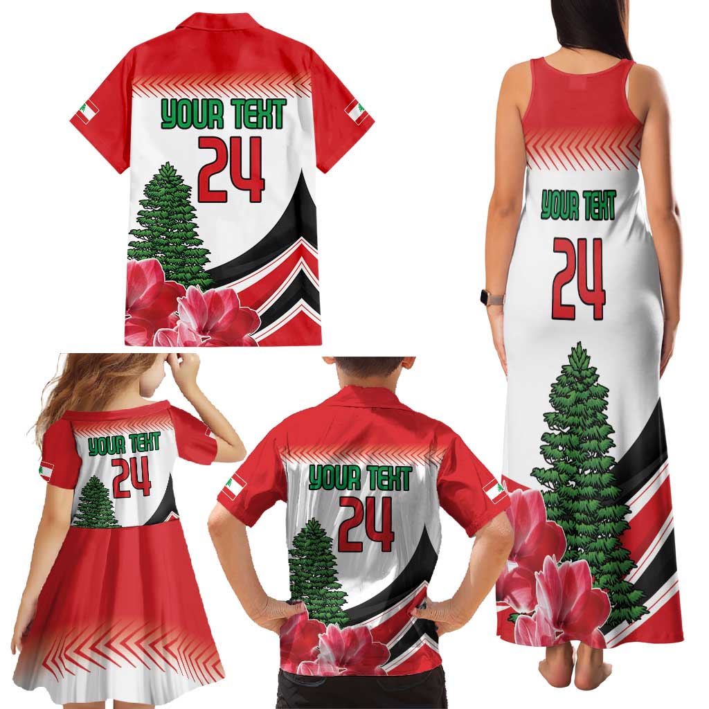 Custom Lebanon Independence Day Family Matching Tank Maxi Dress and Hawaiian Shirt Cyclamen Flowers Blooming - Wonder Print Shop