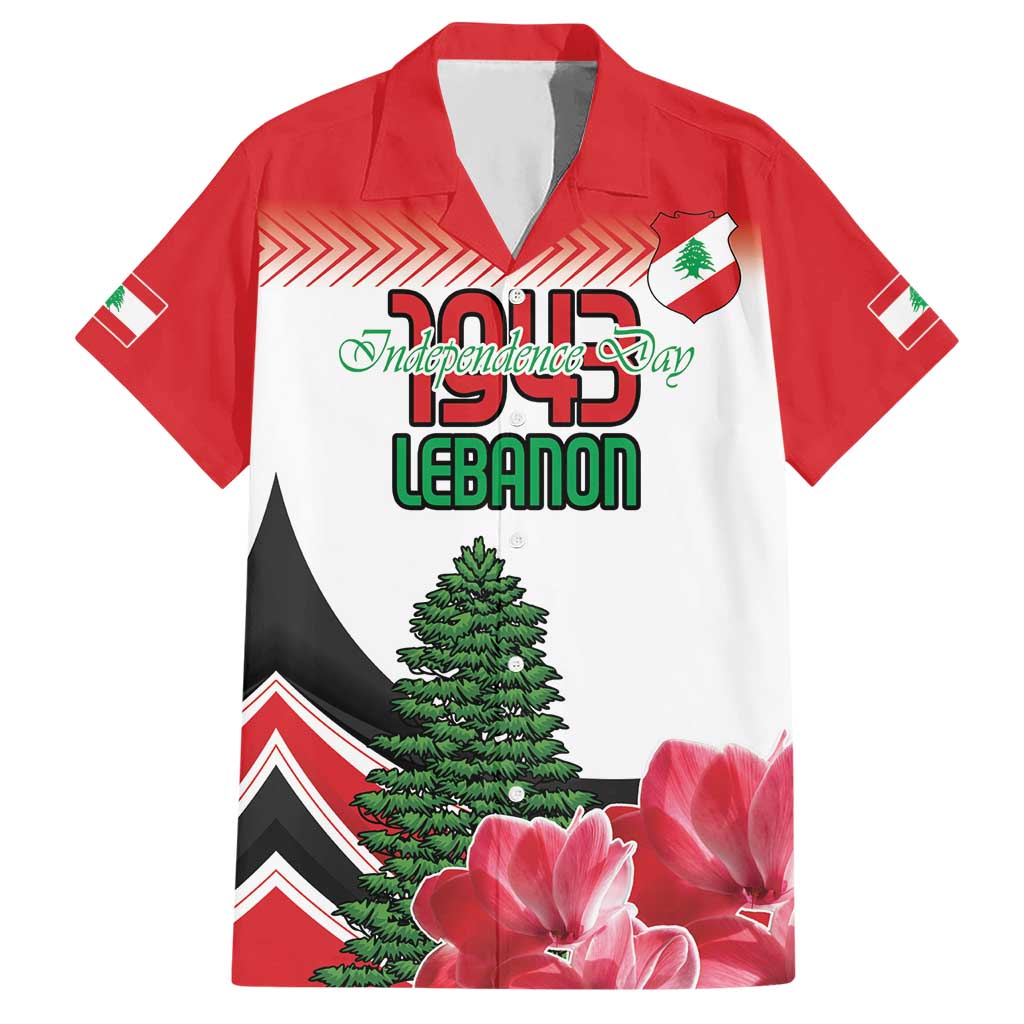 Custom Lebanon Independence Day Hawaiian Shirt Cyclamen Flowers Blooming - Wonder Print Shop