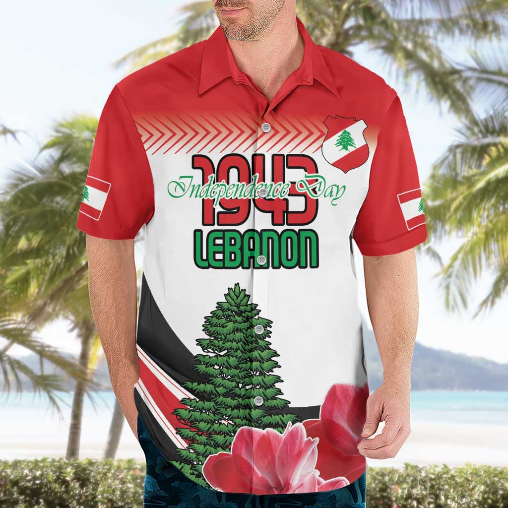Custom Lebanon Independence Day Hawaiian Shirt Cyclamen Flowers Blooming - Wonder Print Shop