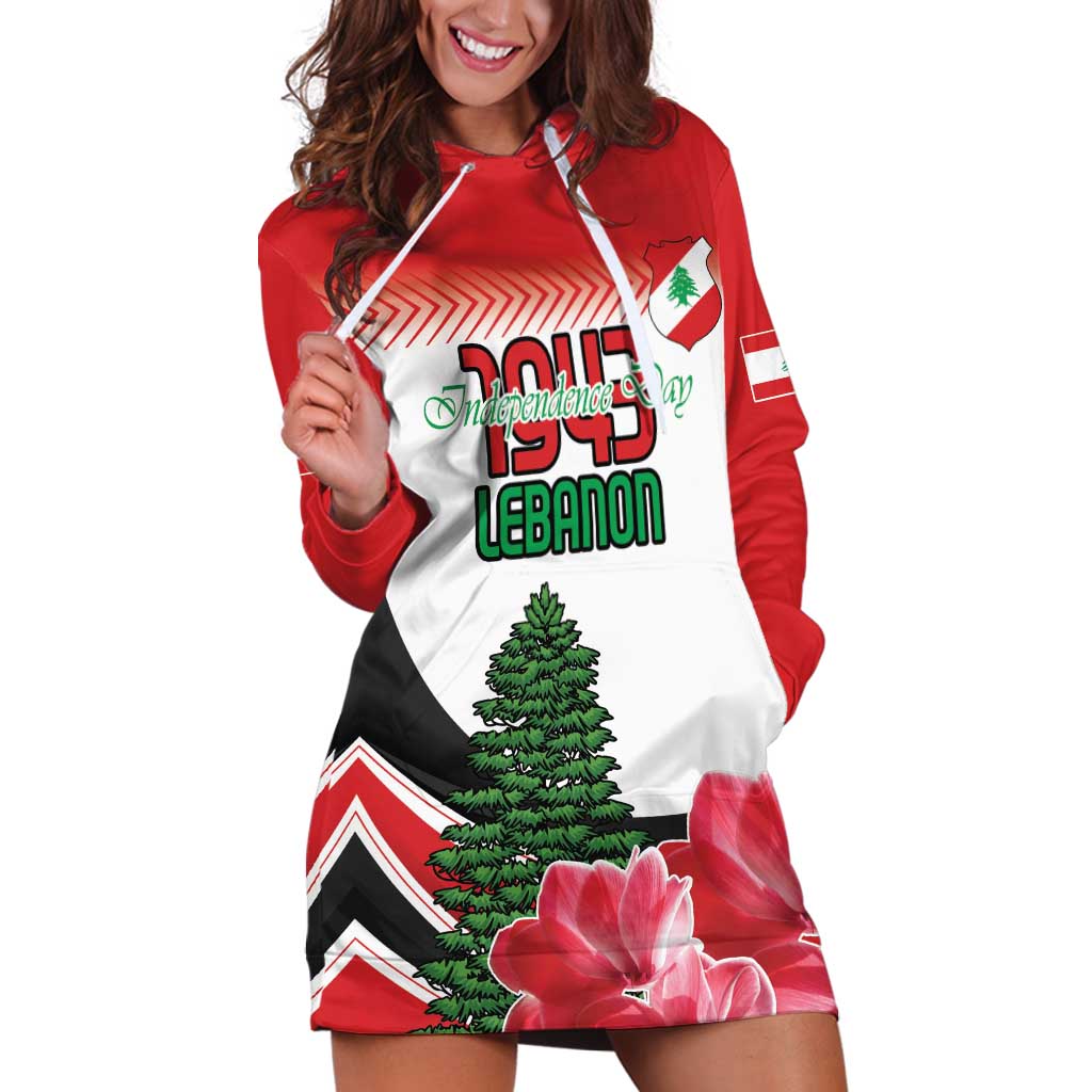 Custom Lebanon Independence Day Hoodie Dress Cyclamen Flowers Blooming - Wonder Print Shop